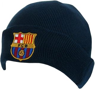 FC Barcelona Football Club Navy Turn Up Knitted Hat Embroidered Crest Official