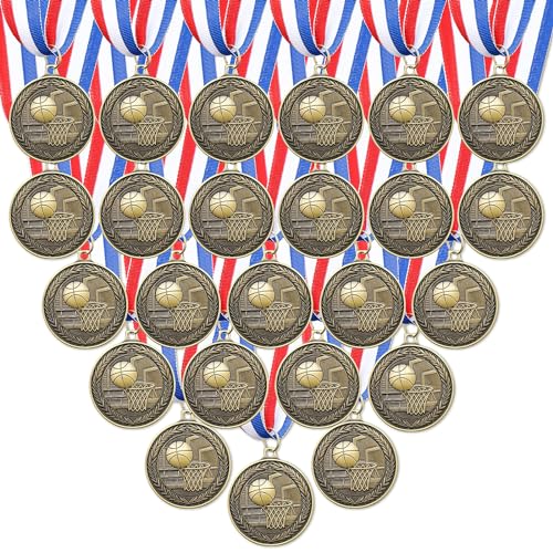 RoundFunny Award Medals Bulk for Sports, 24 Pcs, Bronze Basketball