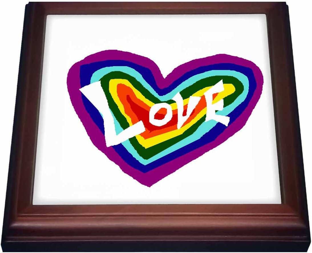 3dRose Fun Rainbow Heart love Art Original Trivet with Ceramic Tile, 8 x 8", Natural
