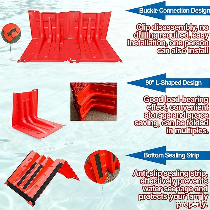 Reusable ABS L-Shaped Flood Barriers - 10pcs Flood Protection for Home, Garage, Office, Basements & Warehouses - Effective Against Floods & Whirlwinds