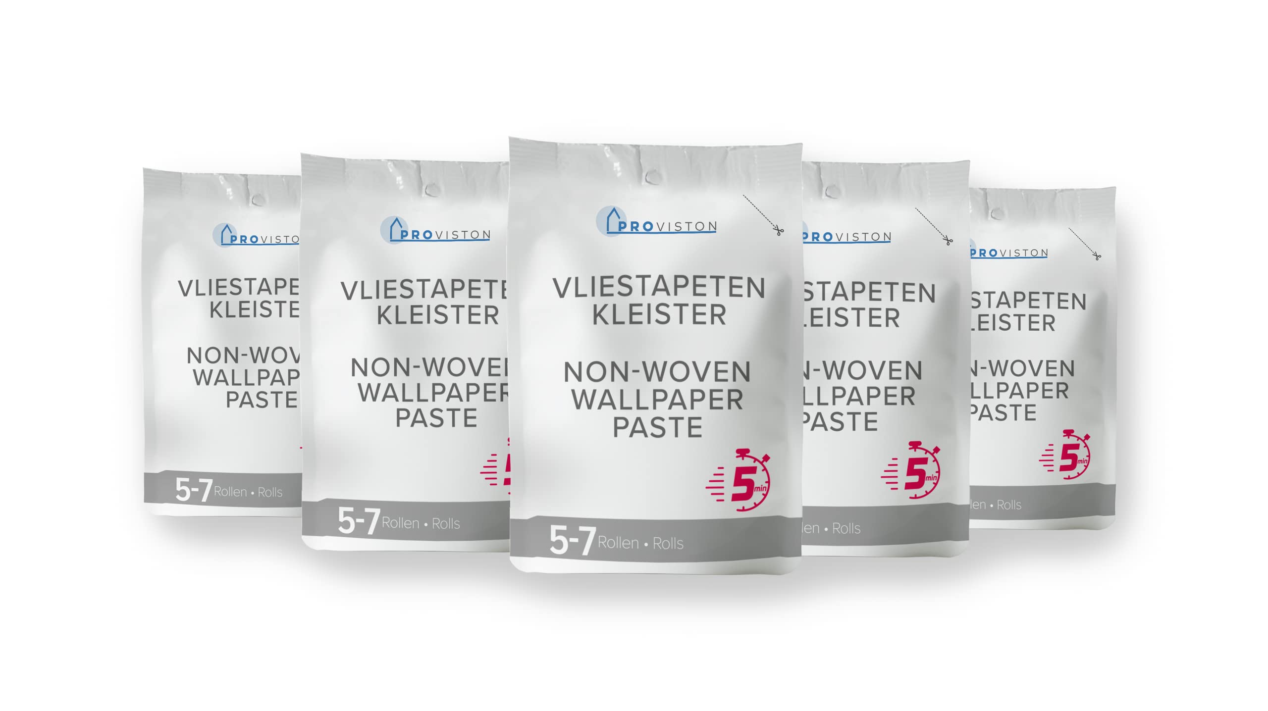 PROVISTON | Sparpack 5 x Tapetenkleister für Vliestapeten | Für je 5-7 Rollen | 200g Packungen | Hervorragende Klebekraft | Sehr ergiebiger Rollkleister | Trocknet fleckenfrei aus
