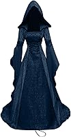 Vista 1 de Vestido gótico para mujer con capucha medieval, traje con corsé, renacentista, vestido victoriano Disfraz de feria renacentista azul para mujer