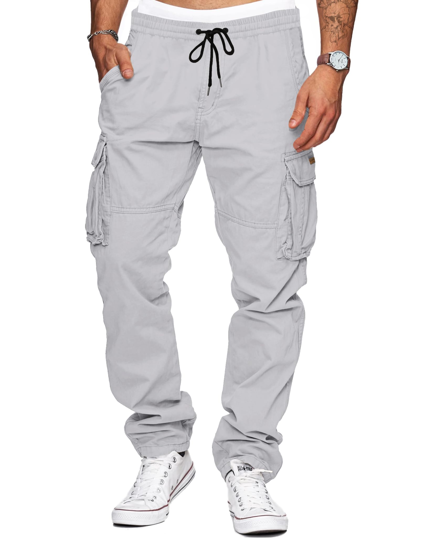 TARAINYA Cargohose Herren Baumwolle Baggy Hosen Stretch Outdoorhose mit Kordelzug und Taschen