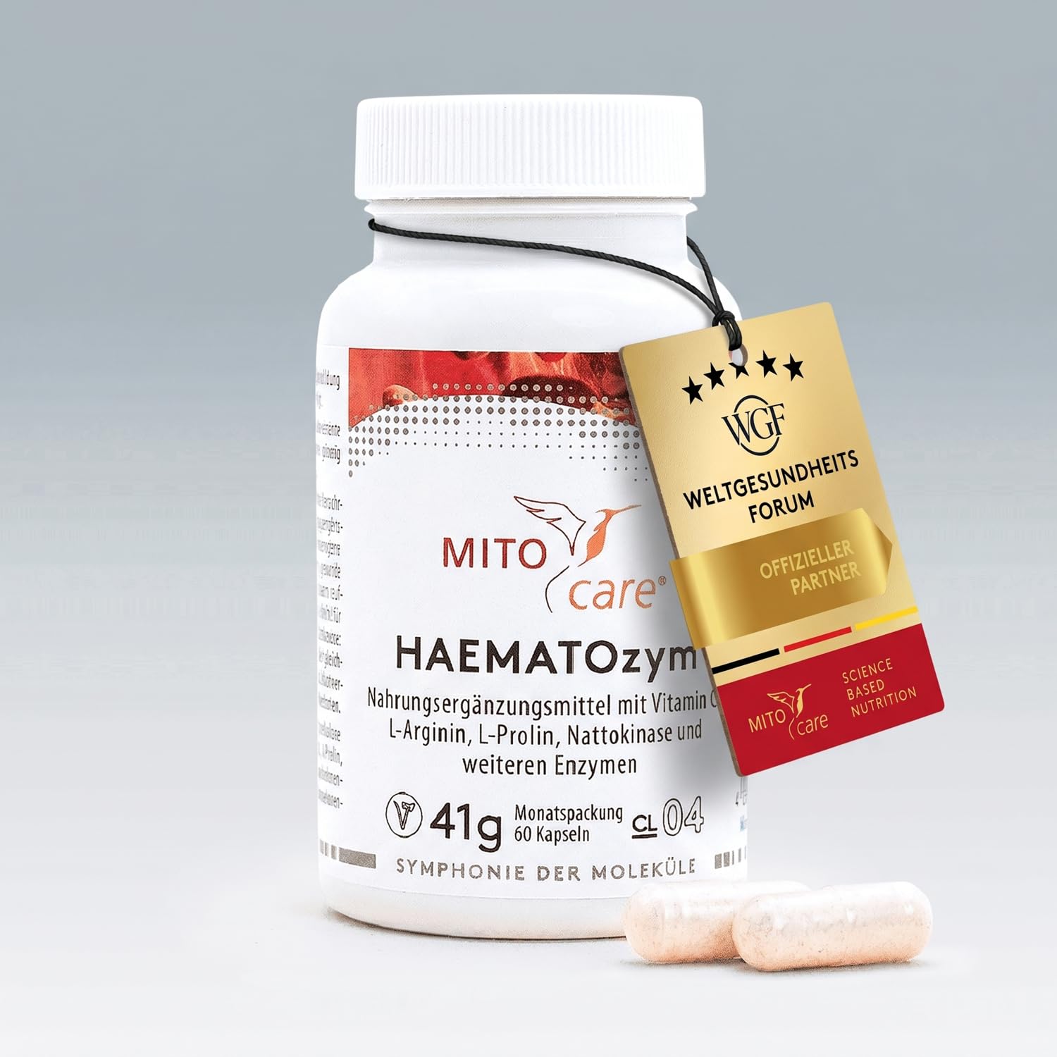 MITOcare HAEMATOzym - Nattokinase Komplex - hochdosiert 1,4 mg pro Kapsel + Papain & Bromelain - Arterien & Blutgefäße Support - vegan -Monatspackung mit 60 Kapseln - Produziert in Deutschland
