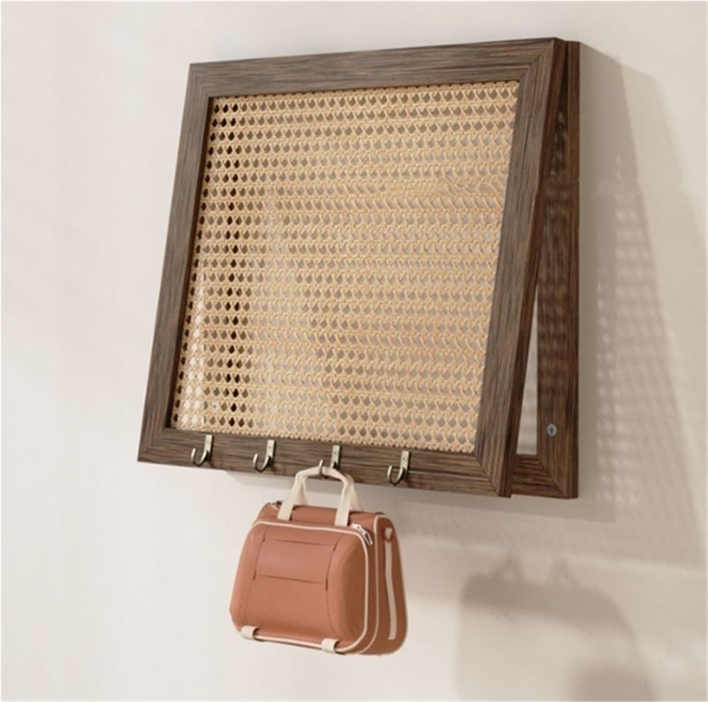 Cubierta de ratán para cuadro eléctrico organizador de pared de madera marrón para sala de estar