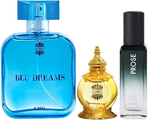 Ajmal Blu Dreams EDP 100ml and Mukhallat AL Wafa CP 12ml & Prose EDP 20ML Pack of 3 (Total 132ML) for Men & Women