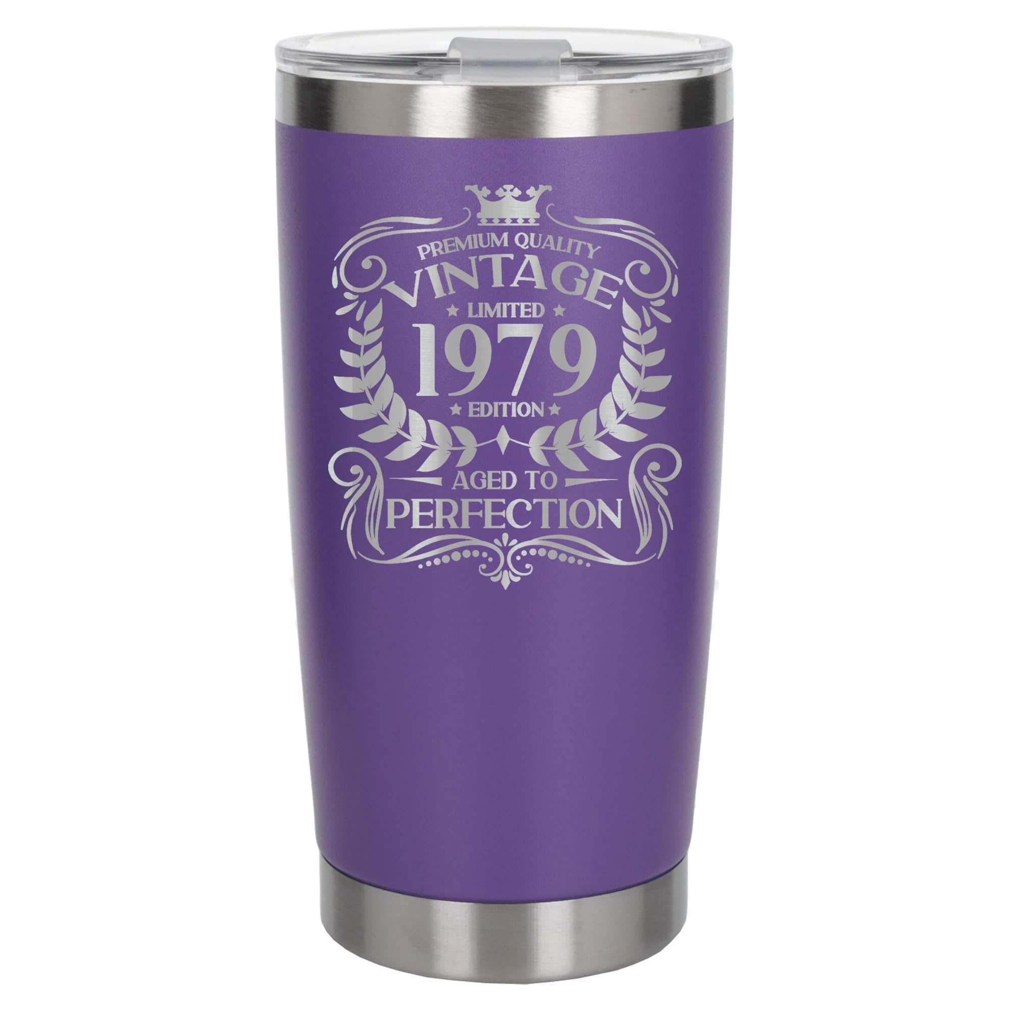 Always Looking Good 47th Birthday Gift Vintage 1979 Aged to Perfection Engraved Insulated Travel Mug Present for 47 Year Old Purple Thermal Coffee Flask Travel Mugs with Lids