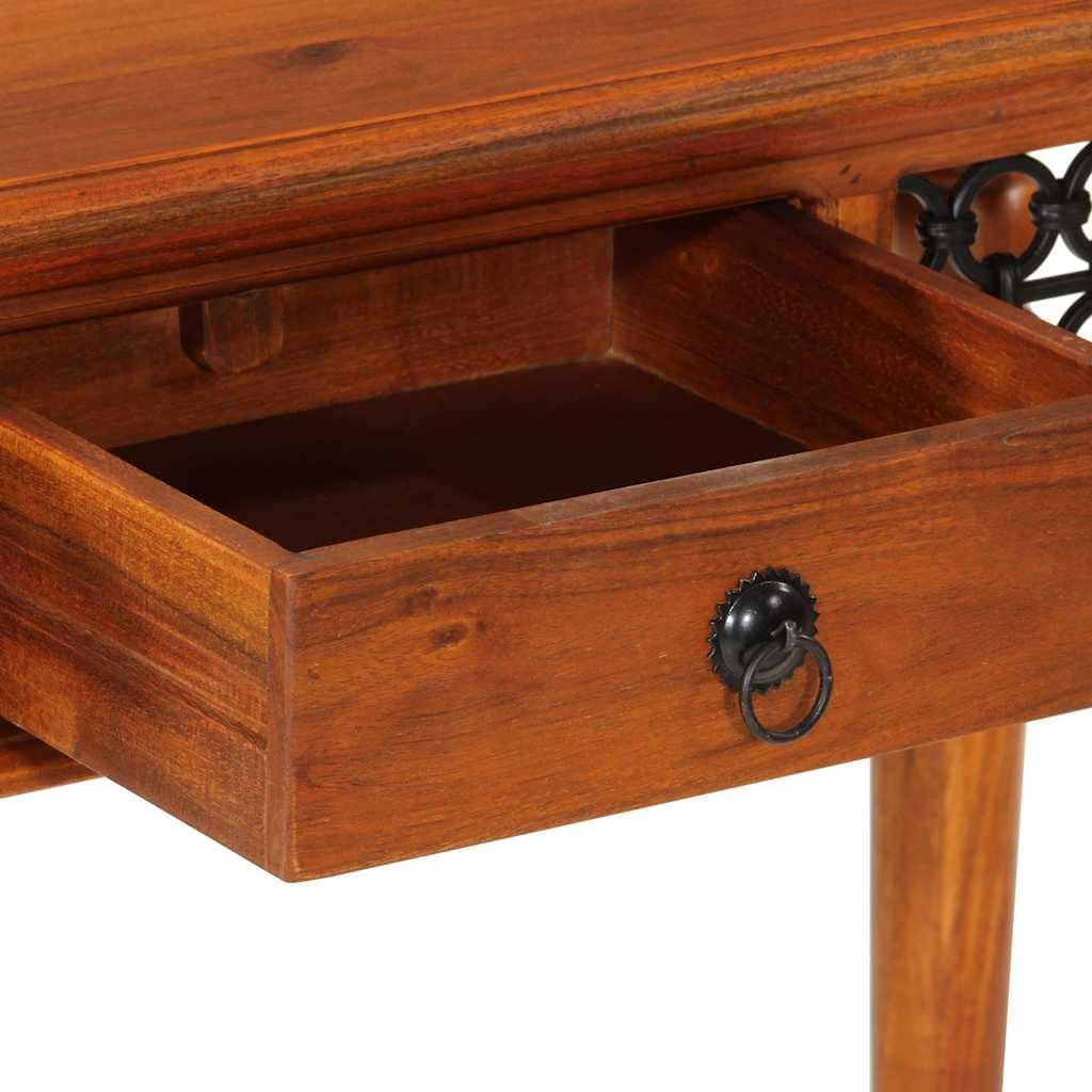 Scrivania in legno di acacia massiccio con cassetto, 110 x 50 x 76 cm, tavolo da lavoro per casa, ufficio, studio, segretario con maniglia in metallo e finitura color miele