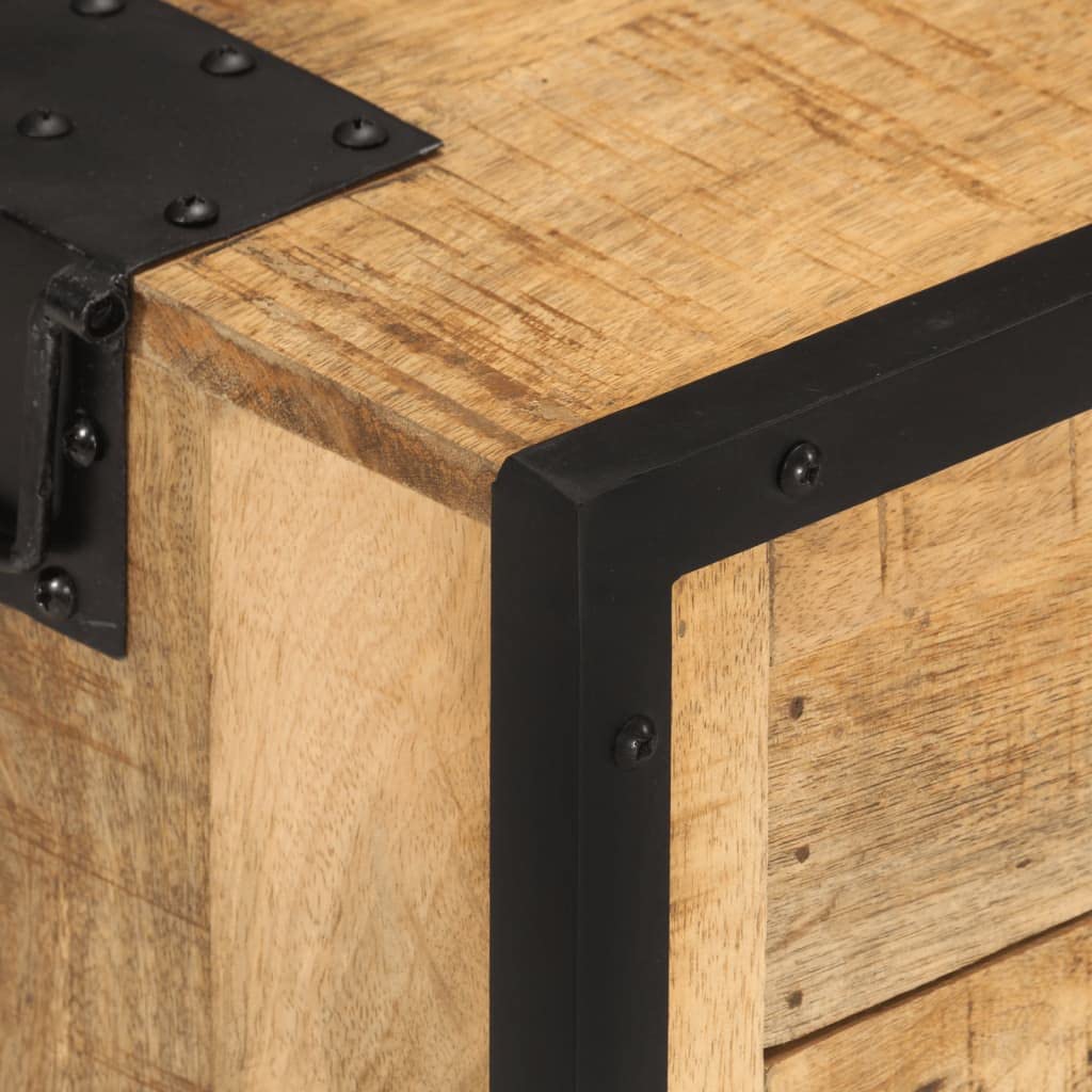Table de chevet 43 x 30 x 51 cm en bois massif de manguier rugueux avec porte grillagée en acier - Design moderne - Commode de chevet robuste pour chambre à coucher et petites pièces