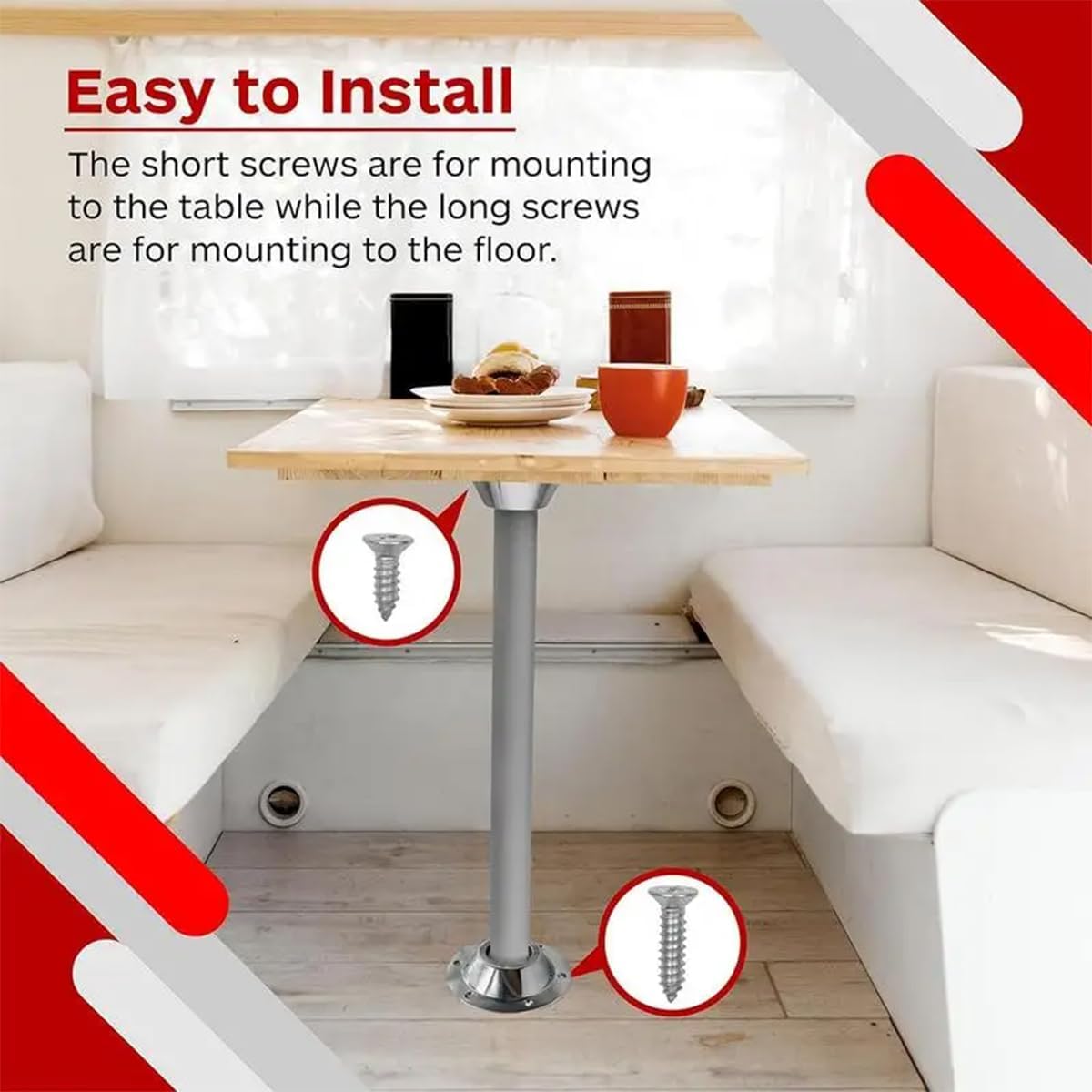 2Pcs RV Table Base Motorhome Aluminum Pedestal Table Base Flange Mount with Screws Table Leg Pedestals for Camper Caravan Boat, RV Fixed Accessories