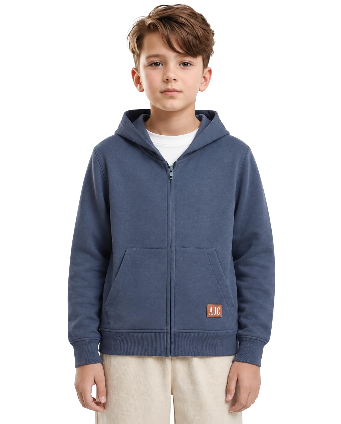 Alan Jones Clothing Boys Regular Fit Zipper Hooded Sweatshirt | Kangaroo Pocket & Drawstring Hood-image-22