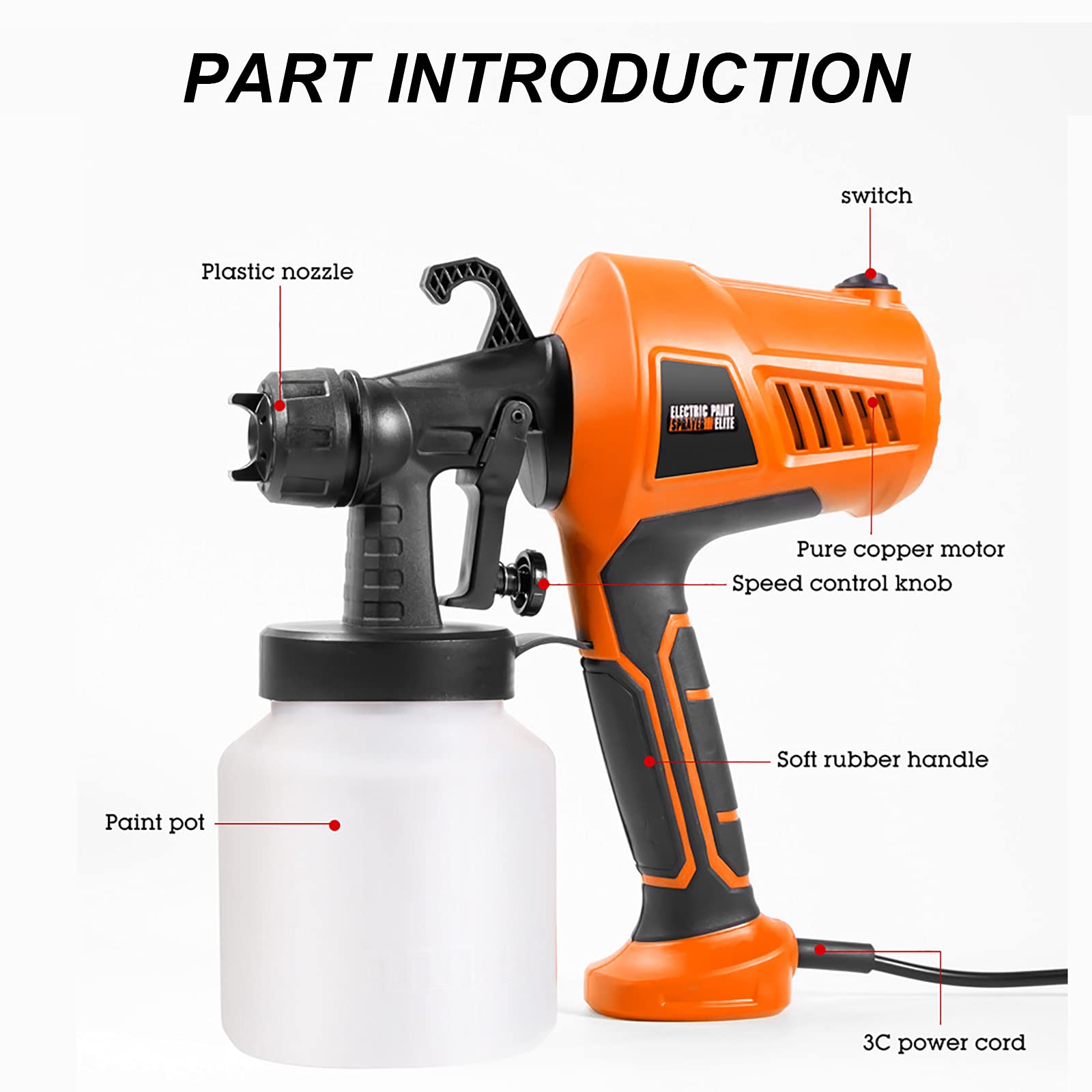 Pistola pulverizadora para tartas, pistola de chocolate de 500 W con flujo ajustable, perfecta para decorar pasteles, mousse, fondant, 3 formas ajustables