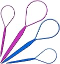 Teenitor 4pcs Pony Hair Tail Accessories, 2 Pairs French Braiding Tool, Turvy Styling Tool for Women Girls, Ponytail Pull Through Tool Purple/Blue
