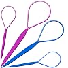 Teenitor 4pcs Pony Hair Tail Tools, 2 Pairs Hair Loop Styling Tool Hair Flipper Pull Through Tool, French Braiding Hair Tool Hair Accessories for Women Girls, Loop Hair Tool, Light Blue/Light Pink