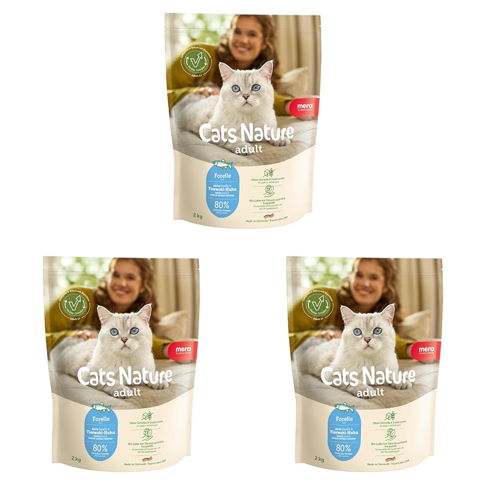 MERA Cats Nature Forelle Premium Katzenfutter Trocken 2kg | Getreidefrei & zuckerfrei | Adult Katzen Trockenfutter hoher Fleischanteil | Dry Cat Food (Packung mit 3)