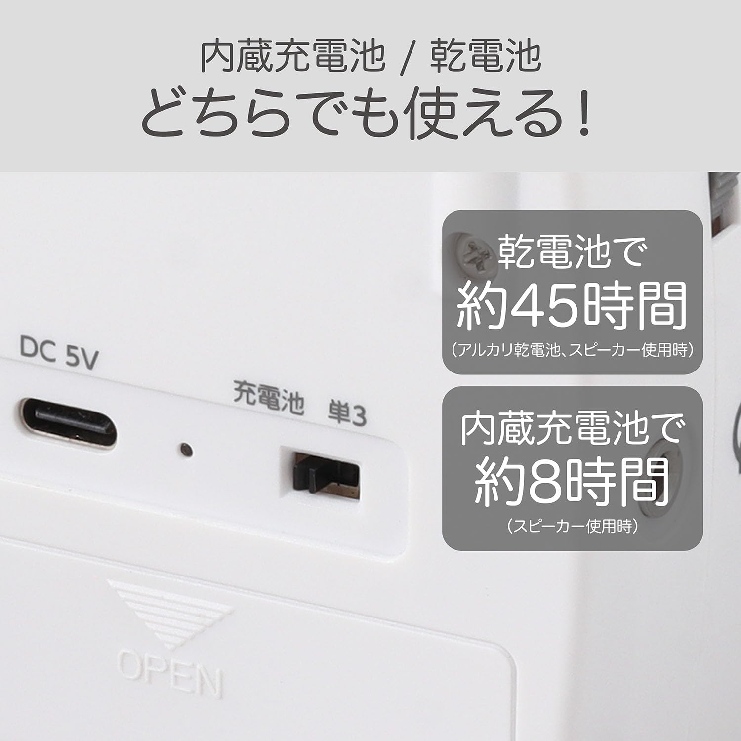 Amazon.co.jp: コイズミ AM/FMラジオ 水平型 USB充電 乾電池 電源切替