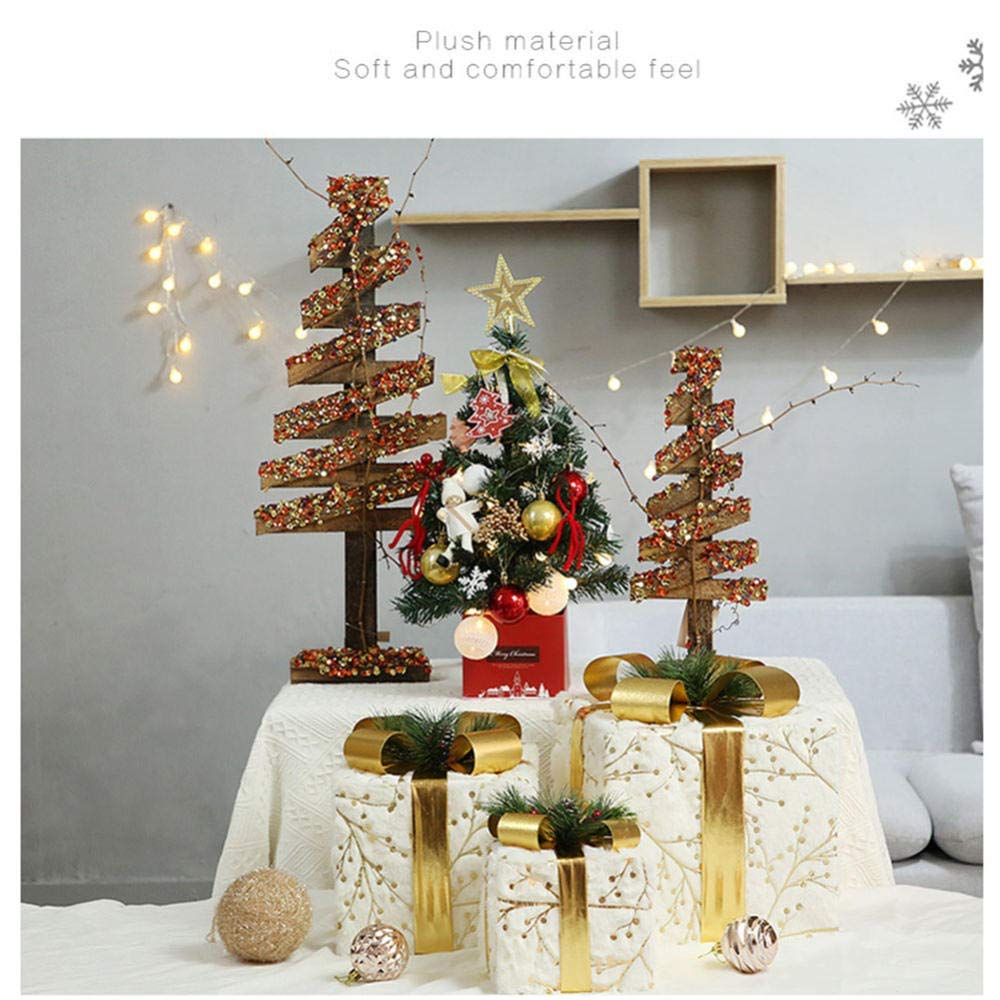 Ornamenti di Natale Scatole regalo, Set di 3 scatole regalo in peluche a LED illuminate. Set di pacchi natalizi in ferro decorativo quadrato rotondo natalizio(Square)
