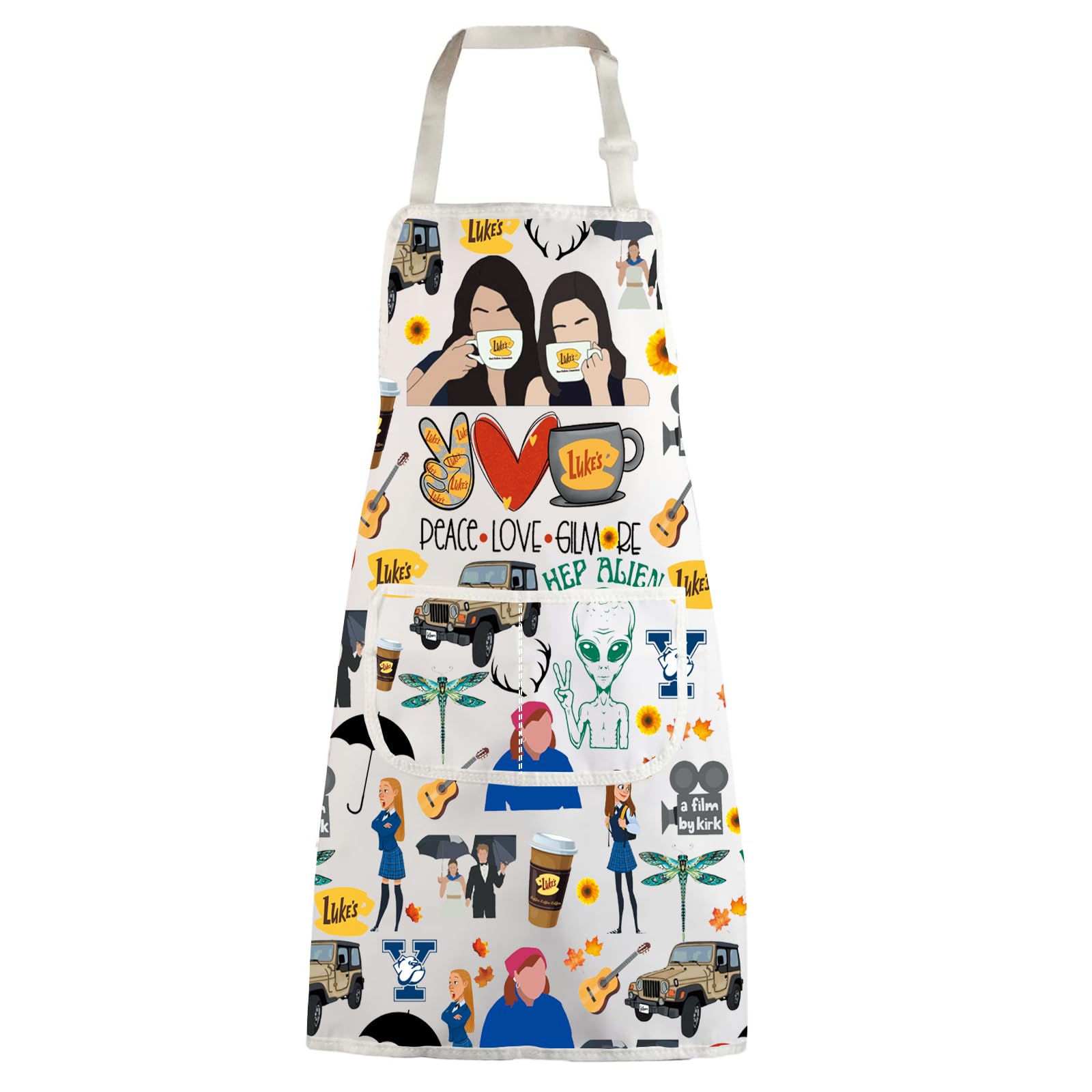 WZMPA Luke's Diner Kitchen Apron Luke's Diner Lover Gift Peace Love Gilmore Adjustable Apron For Baking Grilling, Peace Gilmore White Ap