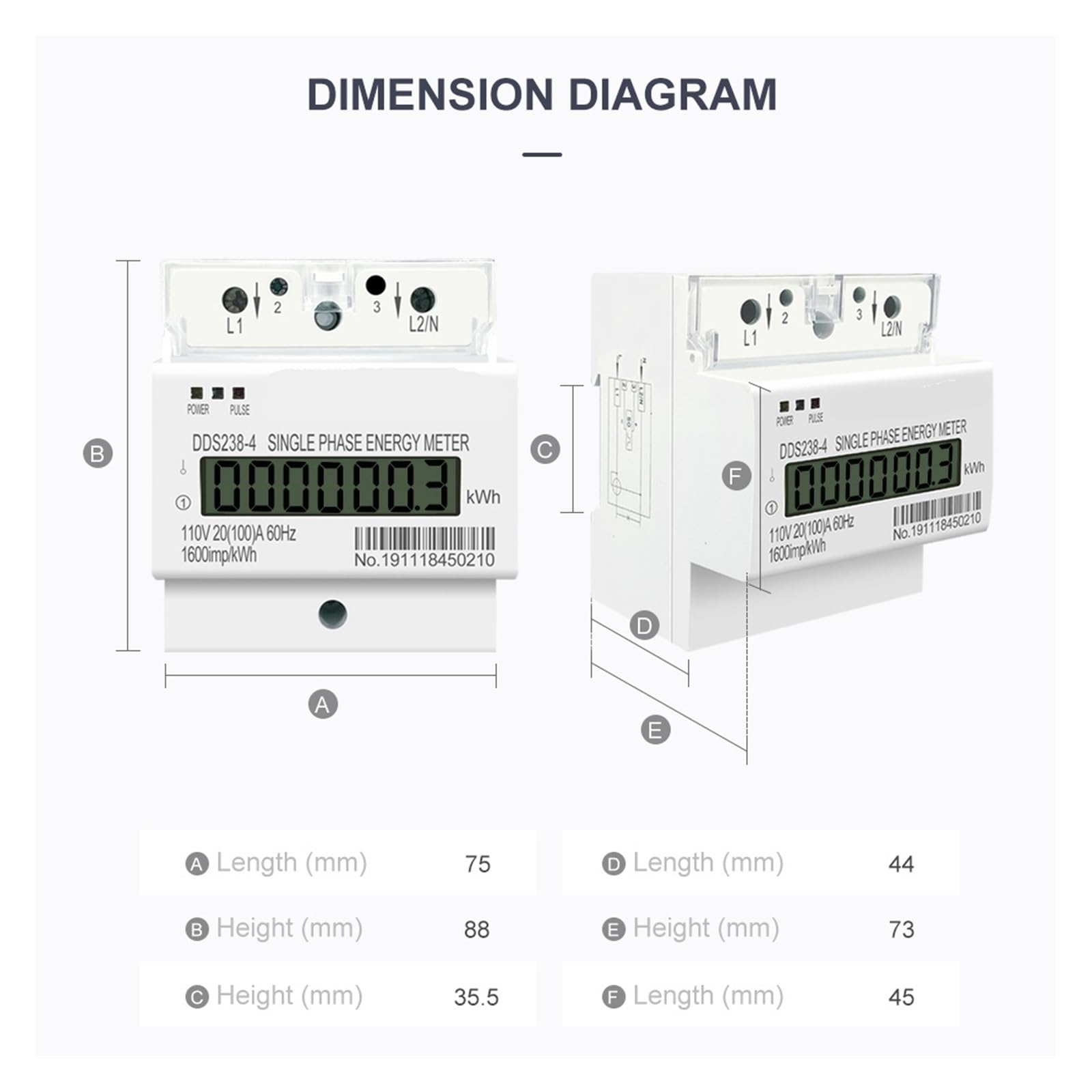 Licznik energii 20 A 110 V 60 HZ DDS238-4 Jednofazowy licznik energii na szynę Din KWH Watogodzina Licznik energii na szynę din