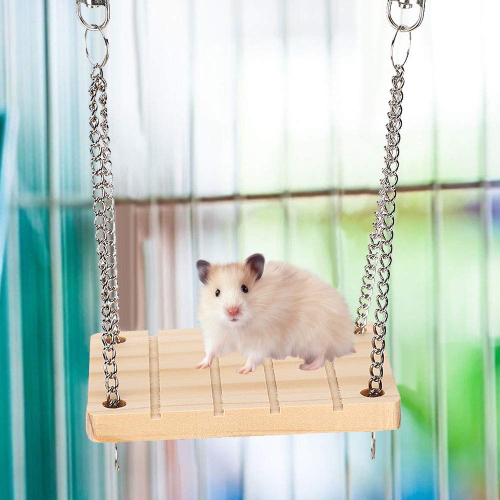 Hztyyier Wooden Hanging Swing Hammock Cage Exercise Molar ToyHamster Wooden Swing for Small Hamsters Squirrels Gerbils Mice Little Pet Toys - Image 2