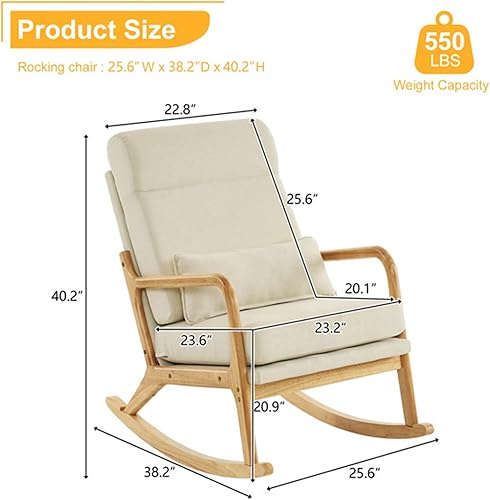 Miniatura 2 de Mecedora decorativa, moderna silla mecedora tapizada con respaldo alto y almohada de cintura, sillón de descanso, cómodas sillas laterales