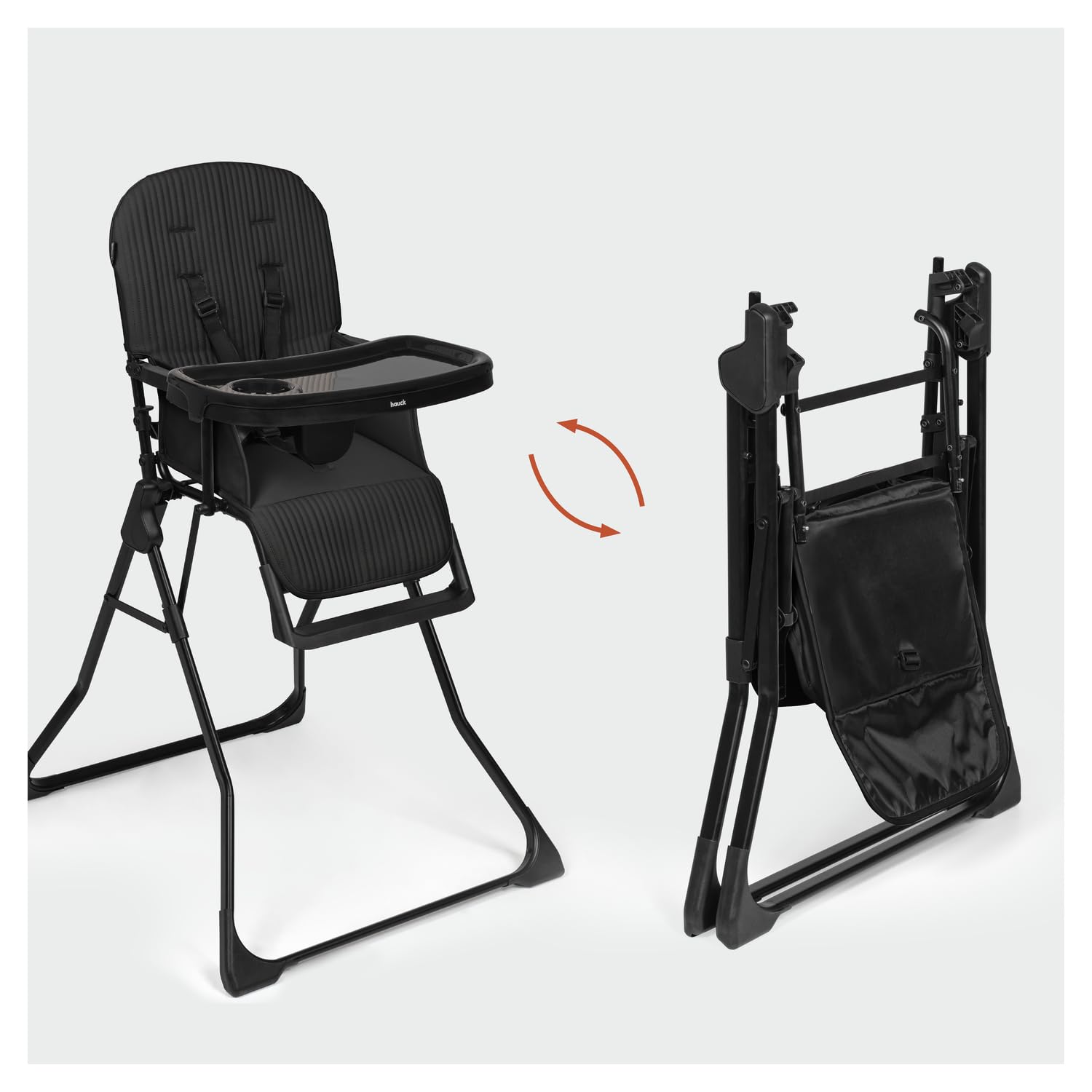 hauck Reisehochstuhl ultraleicht, superschnell klappbar, Sit N Go Black | Essbrett & spülmaschinenfestes Tablett, abwischbarer Bezug, 6 Monate bis 15 kg / 3 Jahre, Mitwachsender Hochstuhl für Kinder