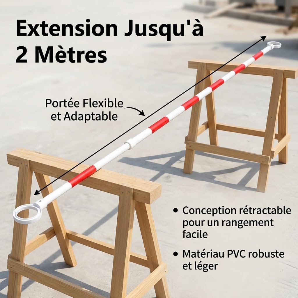 Marker Sport pour Événements, Cône de Signalisation Rouge & White, Cône Routier pour Chantier, Délimitation de Parcours, Barre de Connexion télescopiqu