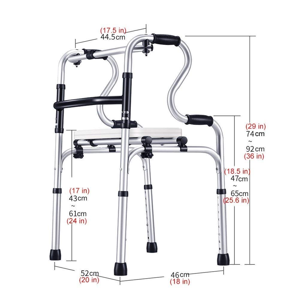 Andadores para personas mayores, asistente de paso rodante plegable de altura ajustable portátil de aluminio, para el interior exterior de la casa, carga 180 kg (400 lb) (sin ruedas) ()