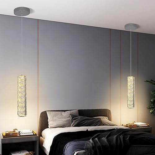 Miniatura 112 de Moderno candelabro de cristal LED, iluminación empotrada, lámpara colgante con control remoto para sala de estar, comedor, dormitorio, isla