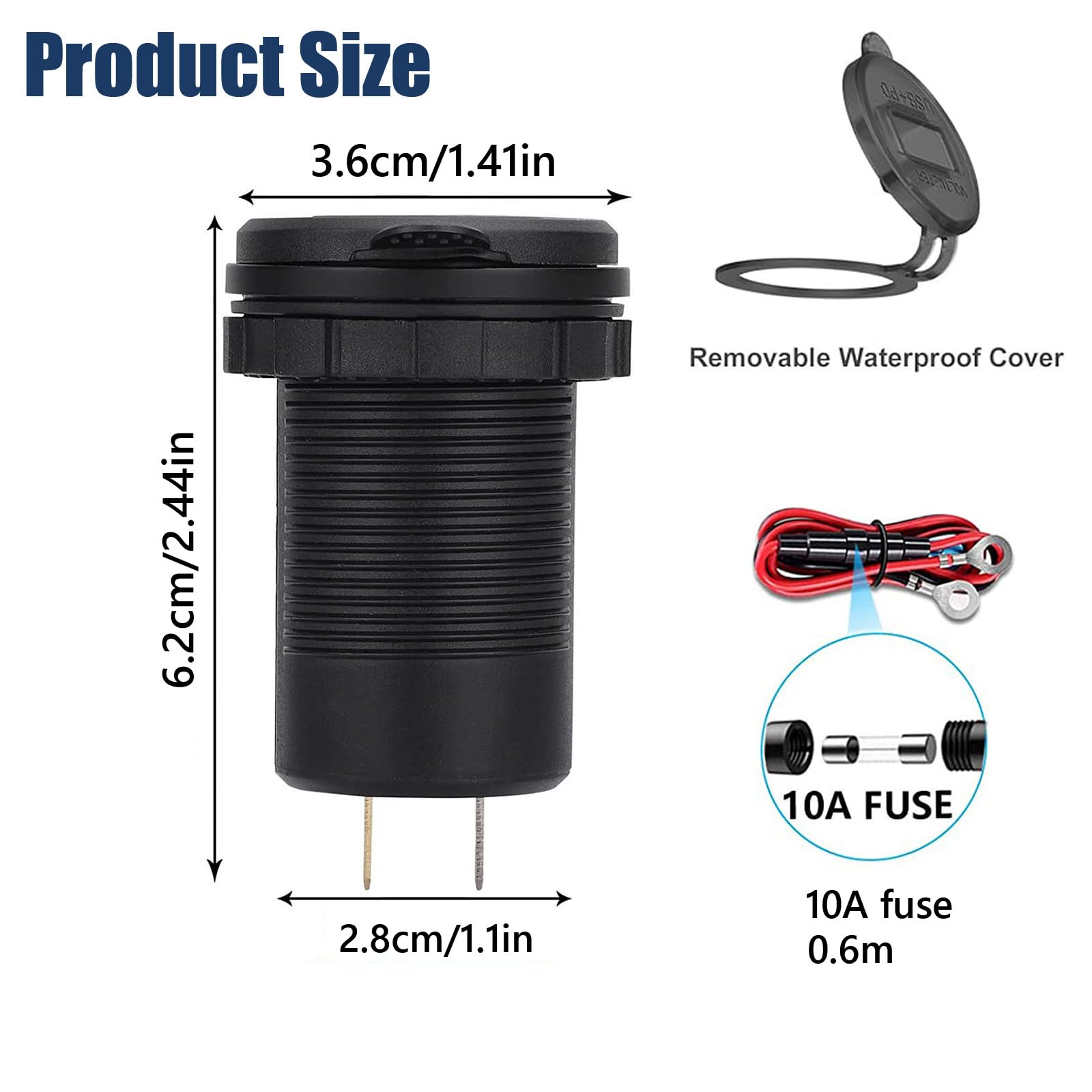 Presa USB 12V, 72W, Caricatore Triplo Porta con Ricarica Rapida Simultanea (2xQC3.0 + PD) e Interruttore On/Off, Presa USB da Incasso per Auto 12-24V, Moto, Camion, Barche, Camper (2 Pezzi)
