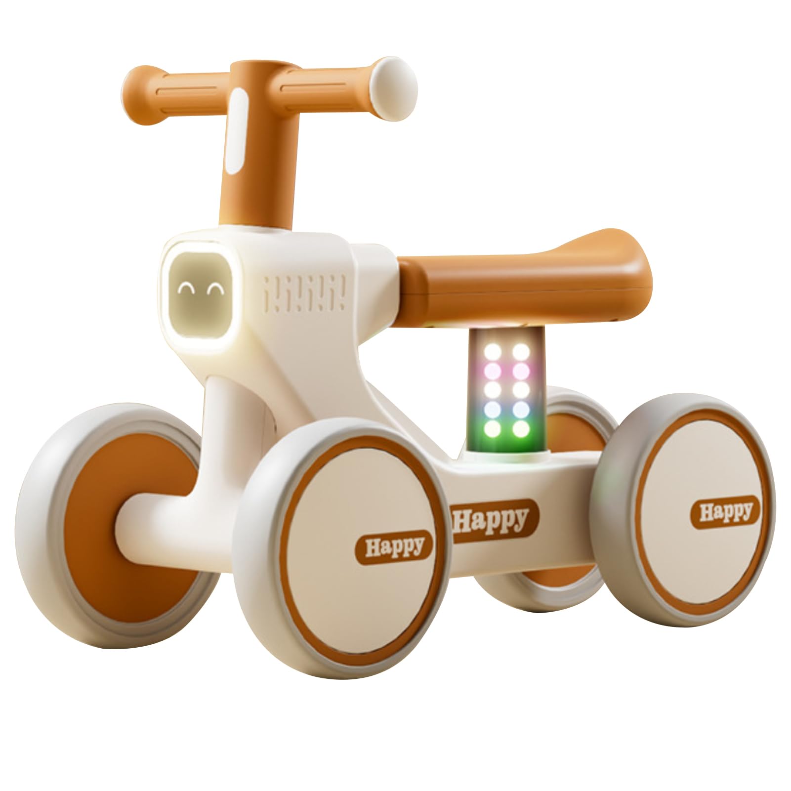 DAYONG Kids Balance Bike with 4 Wheels, Baby Glide Bike with Music and Light, Toddler Balance Car Toy for 12-36 Months, Indoor Outdoor No Pedals Balance Training Bicycle (Brown)