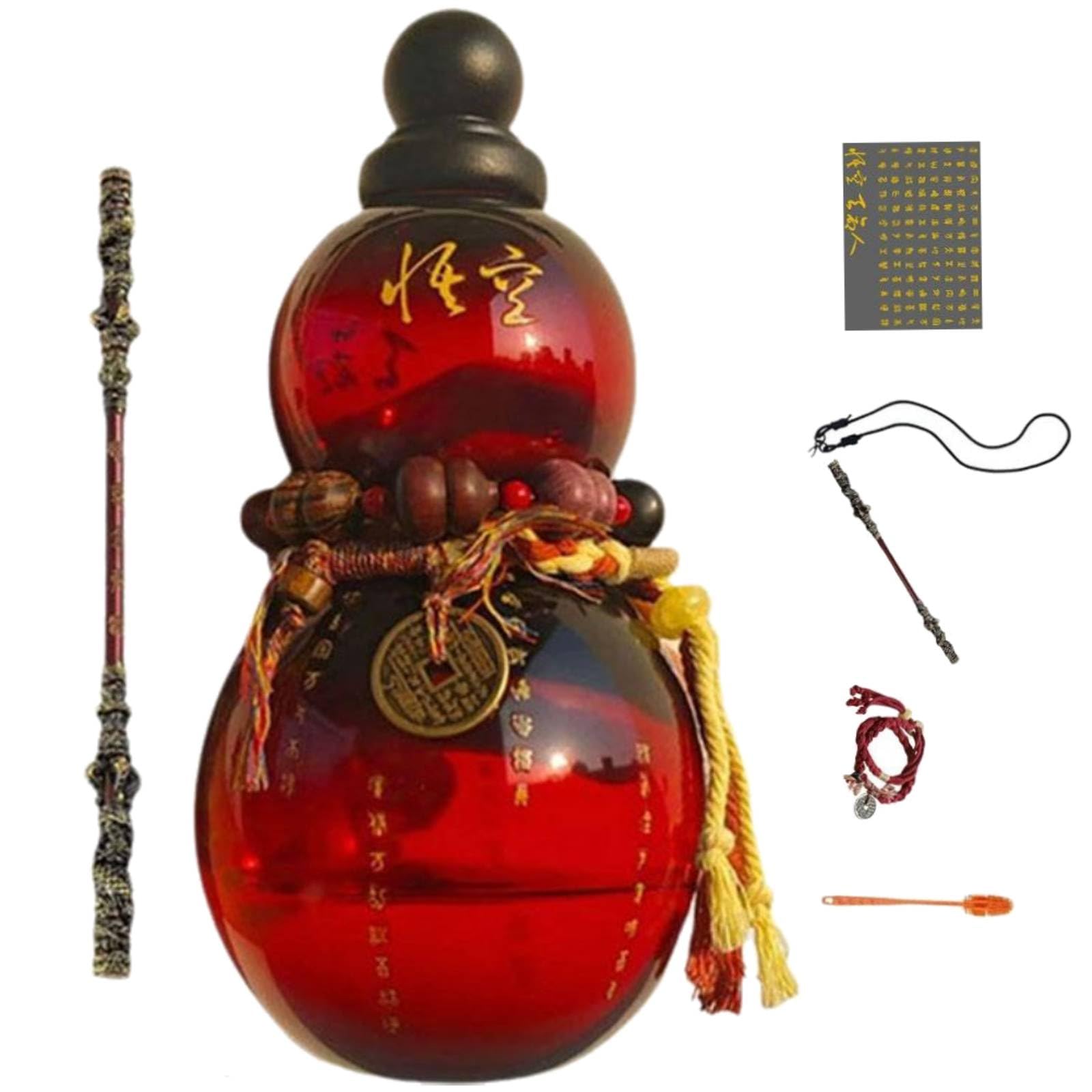 Wu Red Retro-Inspired Gourd Bottle, 34oz Clear Tritan Water Bottle with Strap, Reusable Decorating Gourd