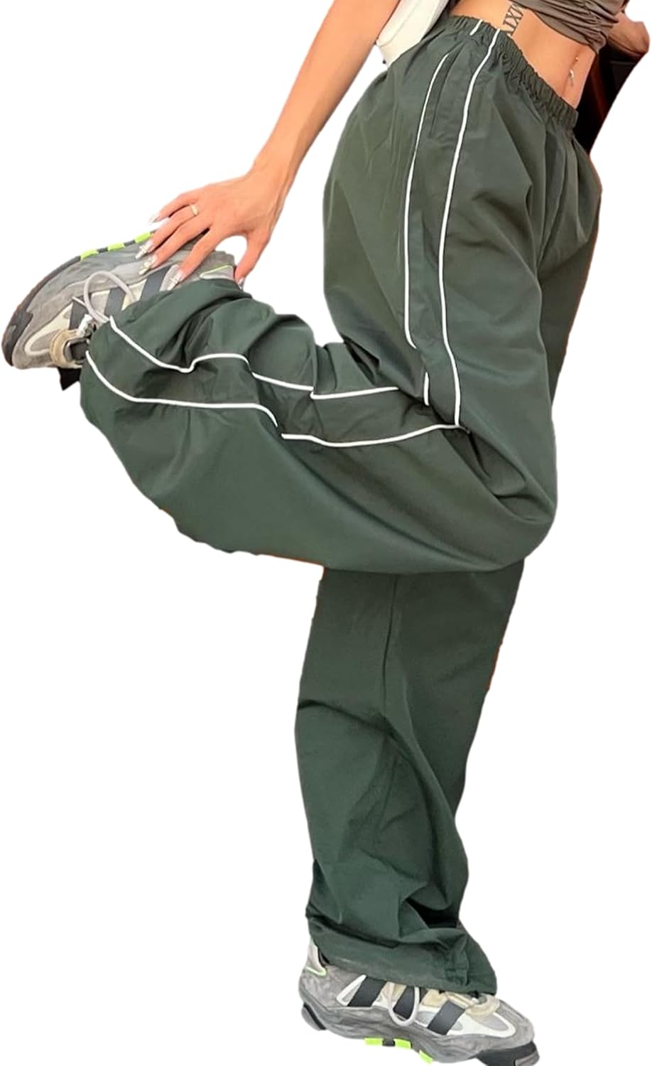 Shebote Womens Parachute Pants Wide Leg Baggy Pants Y2K Elastic Waist Jogger Sweatpants Track Pants Streetwear - Image 4