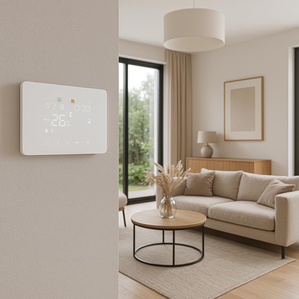 Domos - Termostato Inalámbrico WiFi Inteligente para Caldera y calefacción | Pantalla LED táctil, WiFi, programable, Control Remoto por App y Voz. Color Blanco