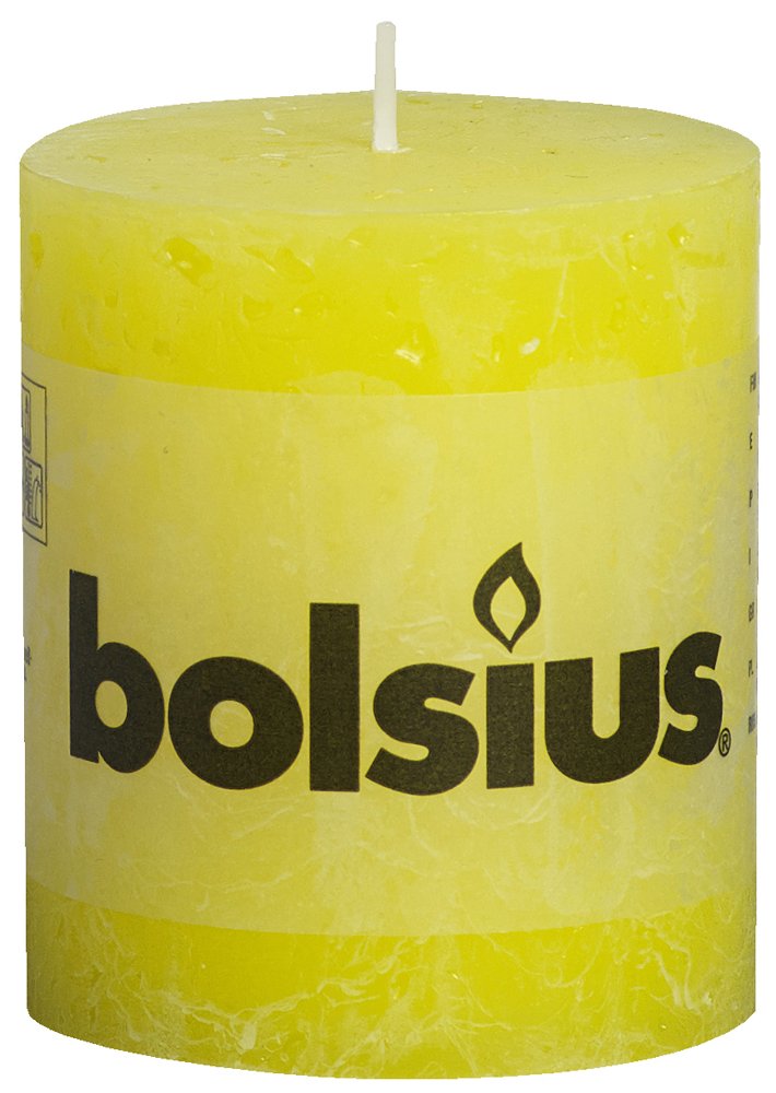 Bolsius Yellow Rustic Pillar Candle 80 X 68 Mm (Pack Of 6) - Vivid
