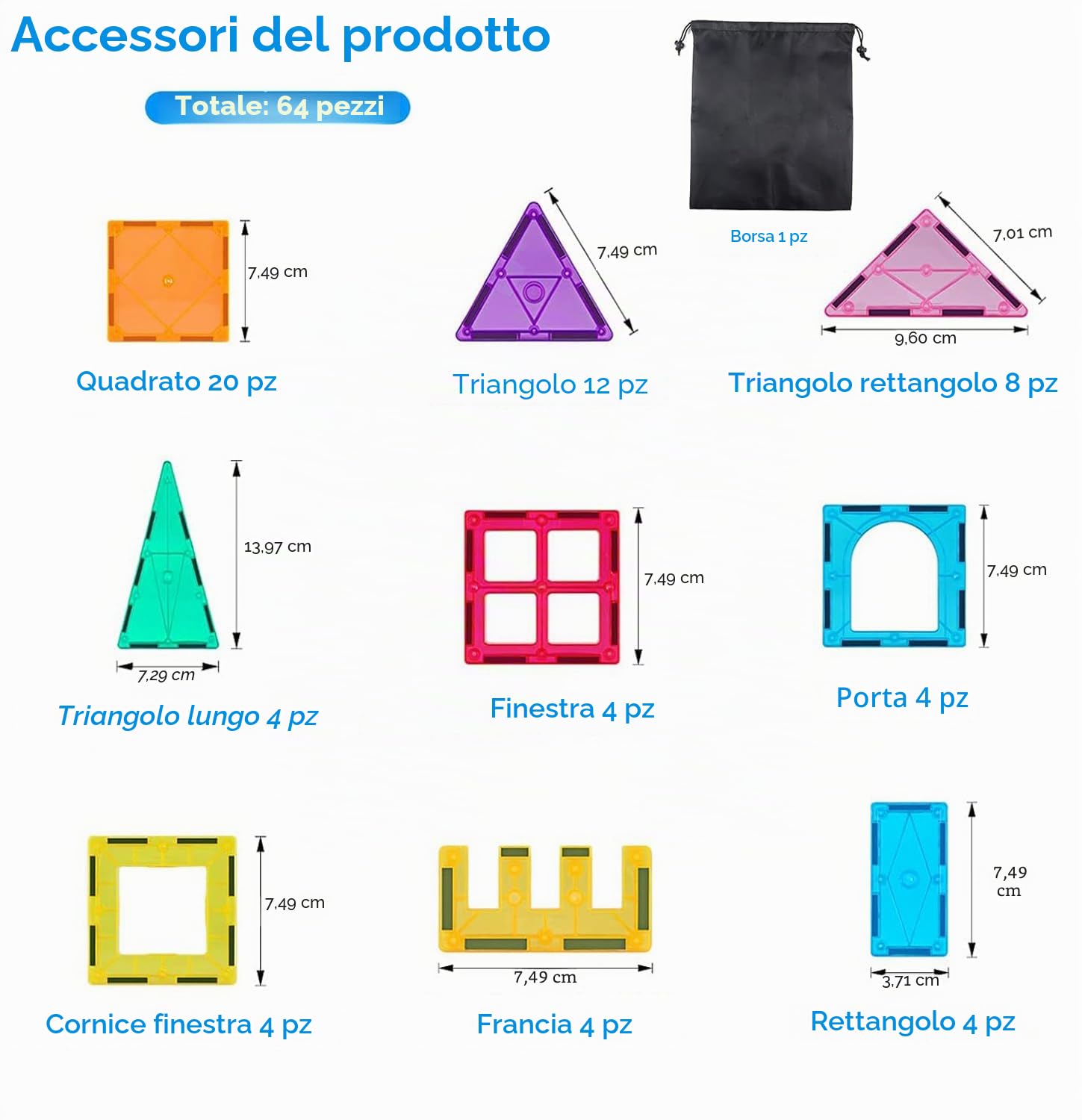Katiago Costruzioni Magnetici 64 Pezzi 3D Educativo Blocchi Magneti Set Giocattoli per Bambini STEMS Creatività Montessori per 3+ Anni Ragazzi