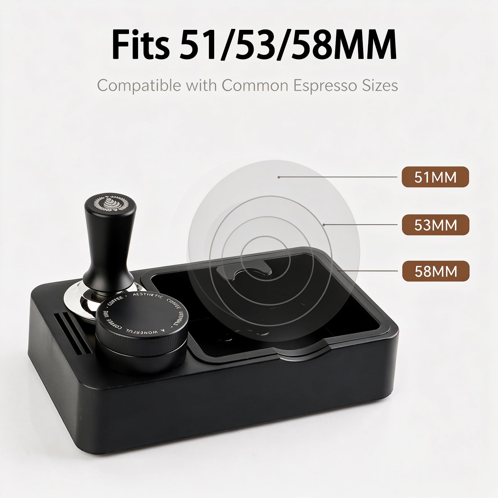 Stacja uchwytów tamperów do espresso, 51/53/58MM z pojemnikiem na żużel | Ręczny dystrybutor kawiarni, materiał ABS na akcesoria i schludna organizacja kuchni(51mm)