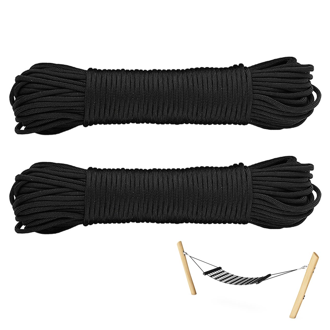 4mm Nylon Rope Paracord 20m - Heavy Duty Camping Rope, Black Braided Cord for Survival Kits, DIY Crafting & Outdoor Gear | All-Weather, High Strength, Tear Resistant (Deep Black, 20m)
