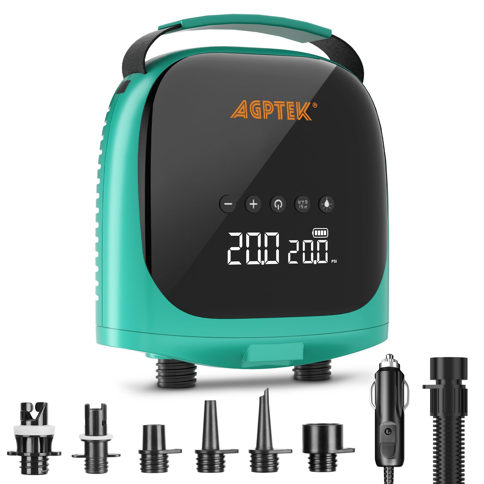 AGPTEK Electric SUP Pump 20 PSI Portable SUP Air Pump, automatic shut-off, 12V DC car plug Paddle Board Pump for inflating and deflating inflatable SUP boards
