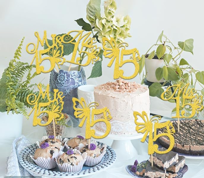 Mis 15 Centerpiece Sticks Mis 15 Anos Birthday Table Centerpieces Hello 15 Birthday Party Decorations Cheers to 15 Years Anniversary Party Decor Sign 12PCS Gold Glitter - Image 7