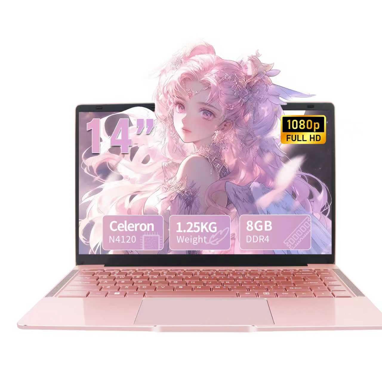 Ordenador Portátil 14 Pulgadas,Celeron N4120 (hasta 2.6 GHz) Win11 Pro, 8GB DDR4, Pantalla IPS FHD 1920x1080,USB 3.0, Laptop Ultradelgado para Estudiantes y Oficina(Oro Rosa, 8+256G SSD)