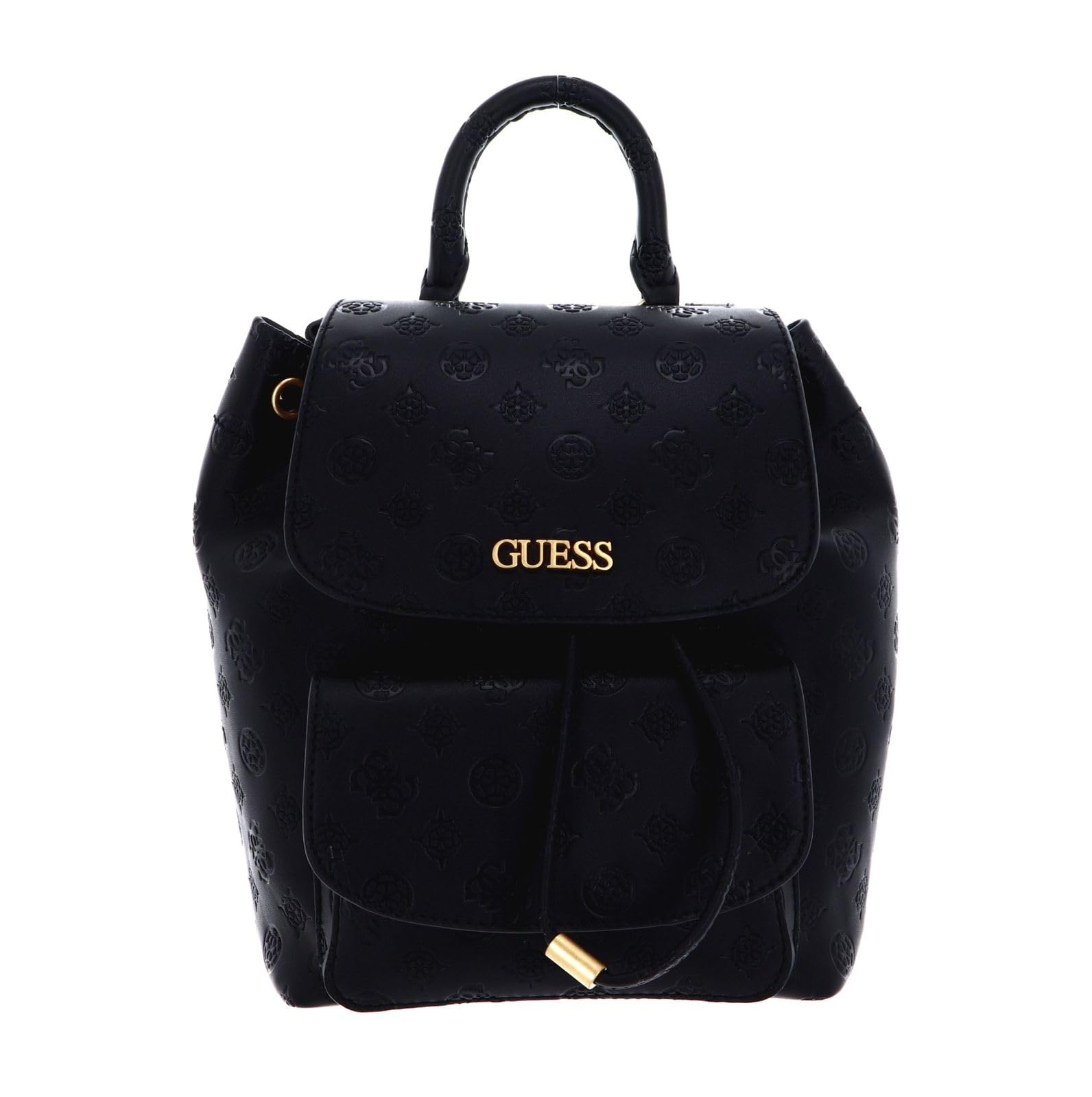 Guess Borsa Donna Zaino Geva Flap Backpack Ecopelle Embossed Nero