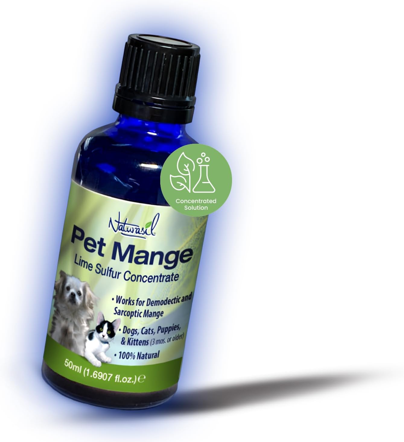 Sarcoptic & Demodectic Mange Relief Treatment by Naturasil - Concentrated Lime Sulfur Dip for Itch, Rash, Hot Spots, Ringworm & Scaly Skin | Topical Solution for Dogs & Cats 3+ Months | 50mL