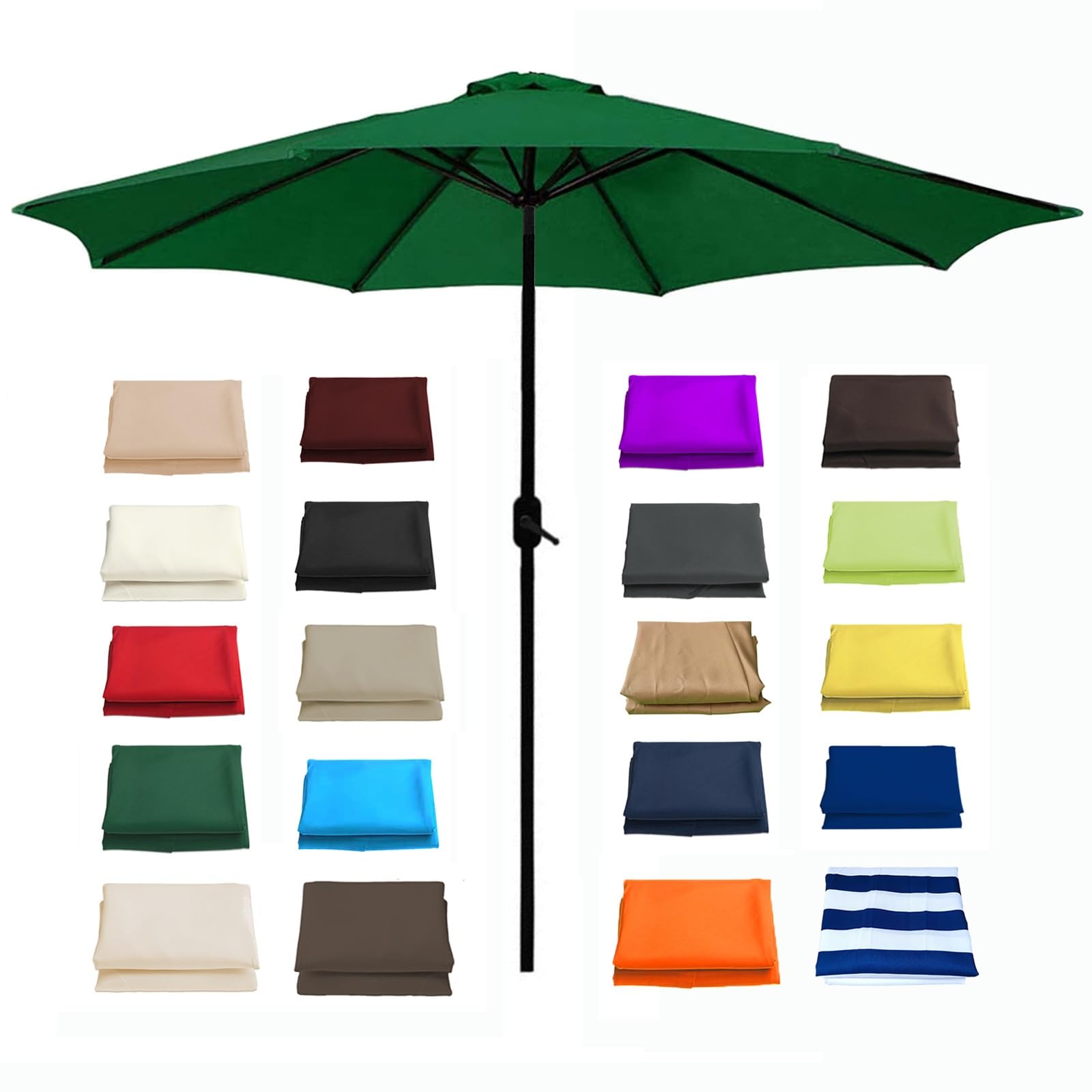6/8 Ribs Sun Umbrella Replacement Cloth 2/2.3/2.5/2.7/2.8/3.0/3.50m Garden Replacement Parasol Canopy UV 50+ Waterproof Folding For Garden Patio Yard Beach Pool Market Table(Dark green,6 RIBS: 280CM/9
