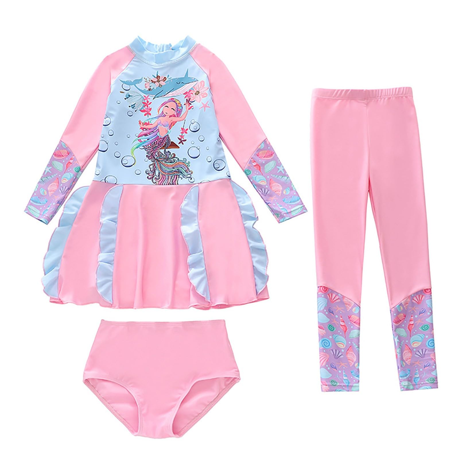 Generisch Swim Shirtgirls UPF 50+ - Bañador de manga larga para niña con parte superior de bikini a juego