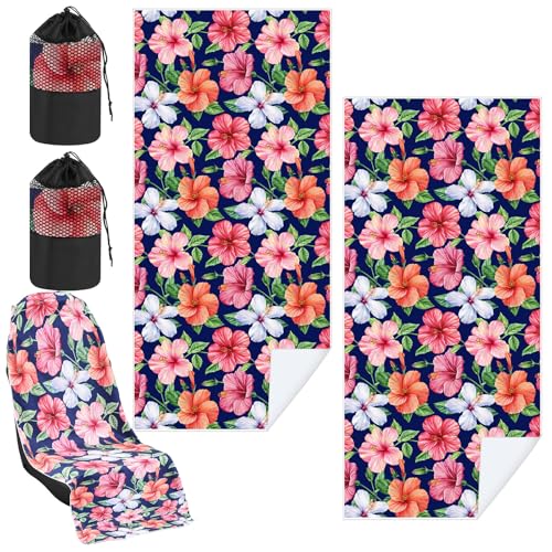 Image of 2 Pack Car Seat Towel Cover with Storage Bag, Summer Flower Hibiscus | 63 x 32 in Car Towel Seat Cover Non Slip Waterproof, Gym Workout Swimming Running, Machine Washable Sweat Absorbent Protector