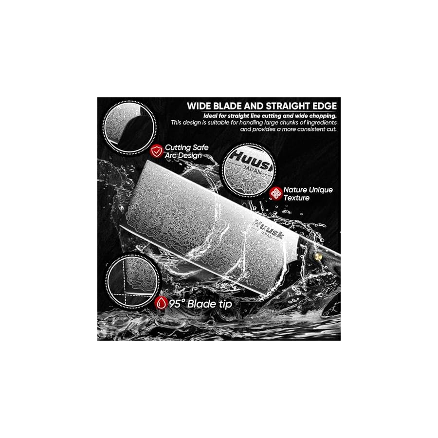 Huusk Damascus Cleaver Knife 7 inch, VG10 Butcher Knife for Meat Cutting, Kitchen Knife with Wood Handle for Chopper Vegetables Hand Forged Chooping Knife, Birthday Dad Mom Gift