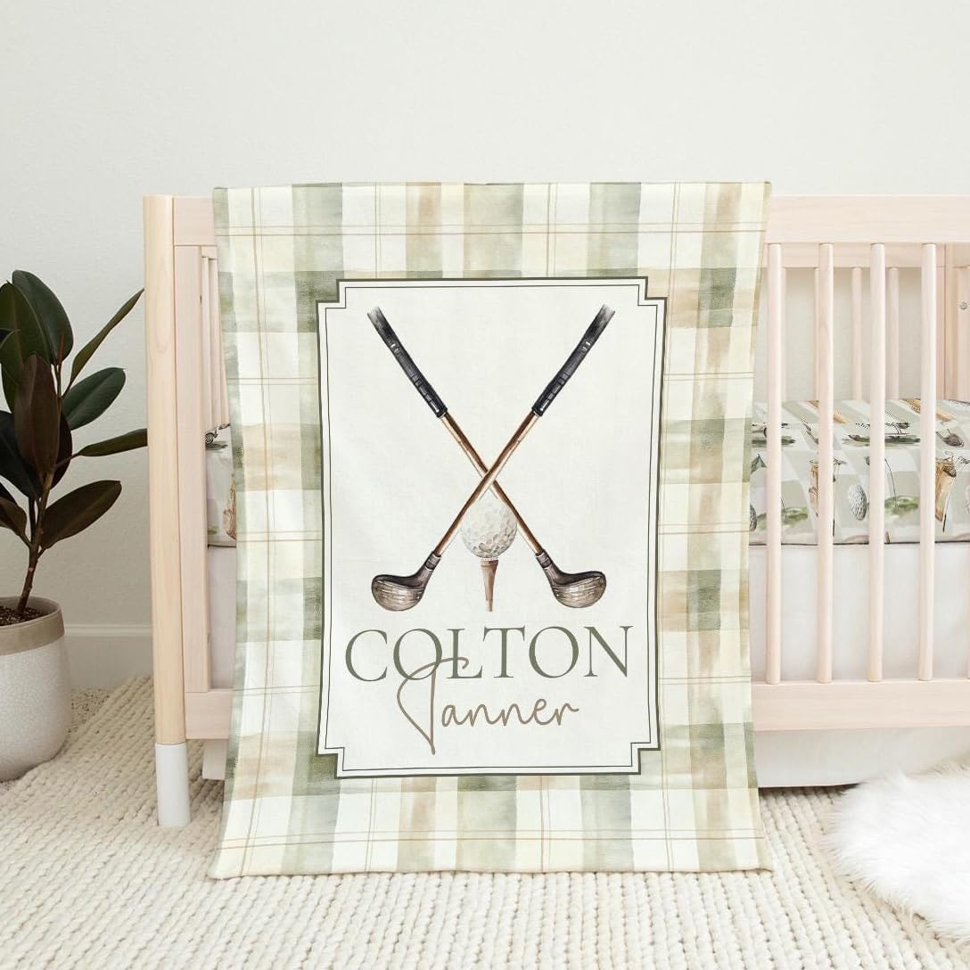 Personalized Golf Baby Blanket, Baby Name Blanket, Golf, Golf Crib Bedding Boy, Baby Boy Bedding, Golf Nursery Decor Boy