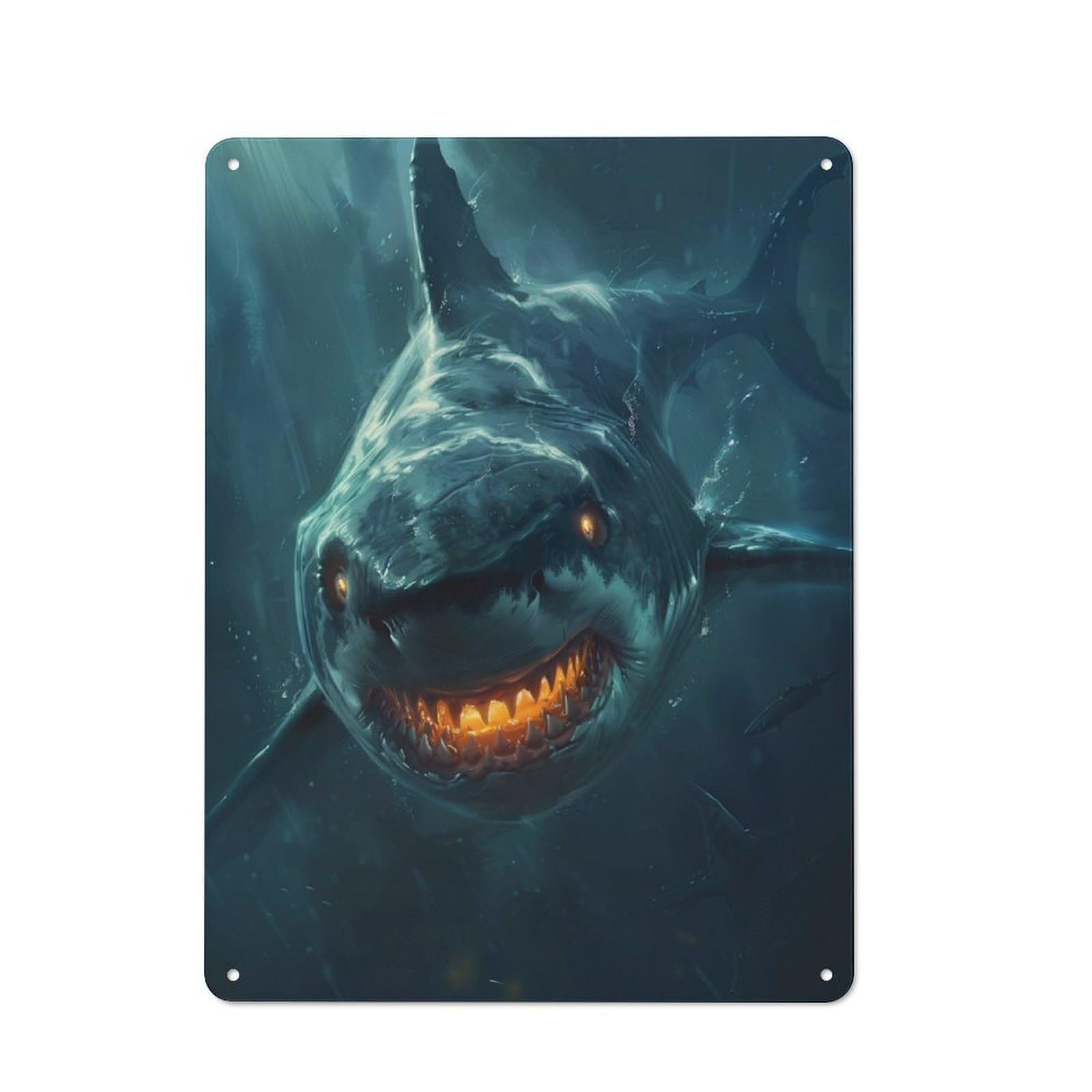 Junmoney Fantasy Shark Glowing Eyes Tin Wall Plaque 40X30cm With For Dining Room Or Kitchen, For Collectors Decorating Kitchens And Dining Spaces