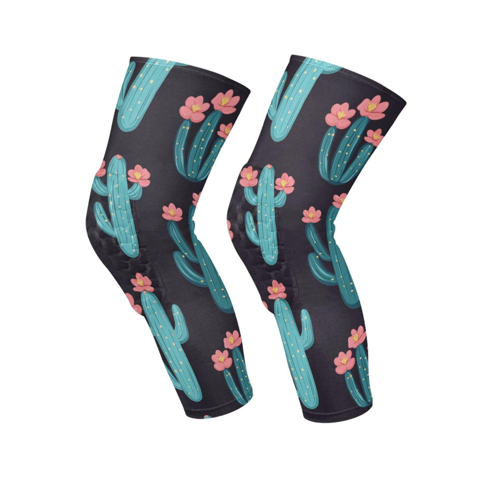 JUNZAN Pink Cactus in Black Basketball Knee Pads for Youth Kids Wrestling Knee Pads with Sleeves Sport Kneepads for Volleyball Football